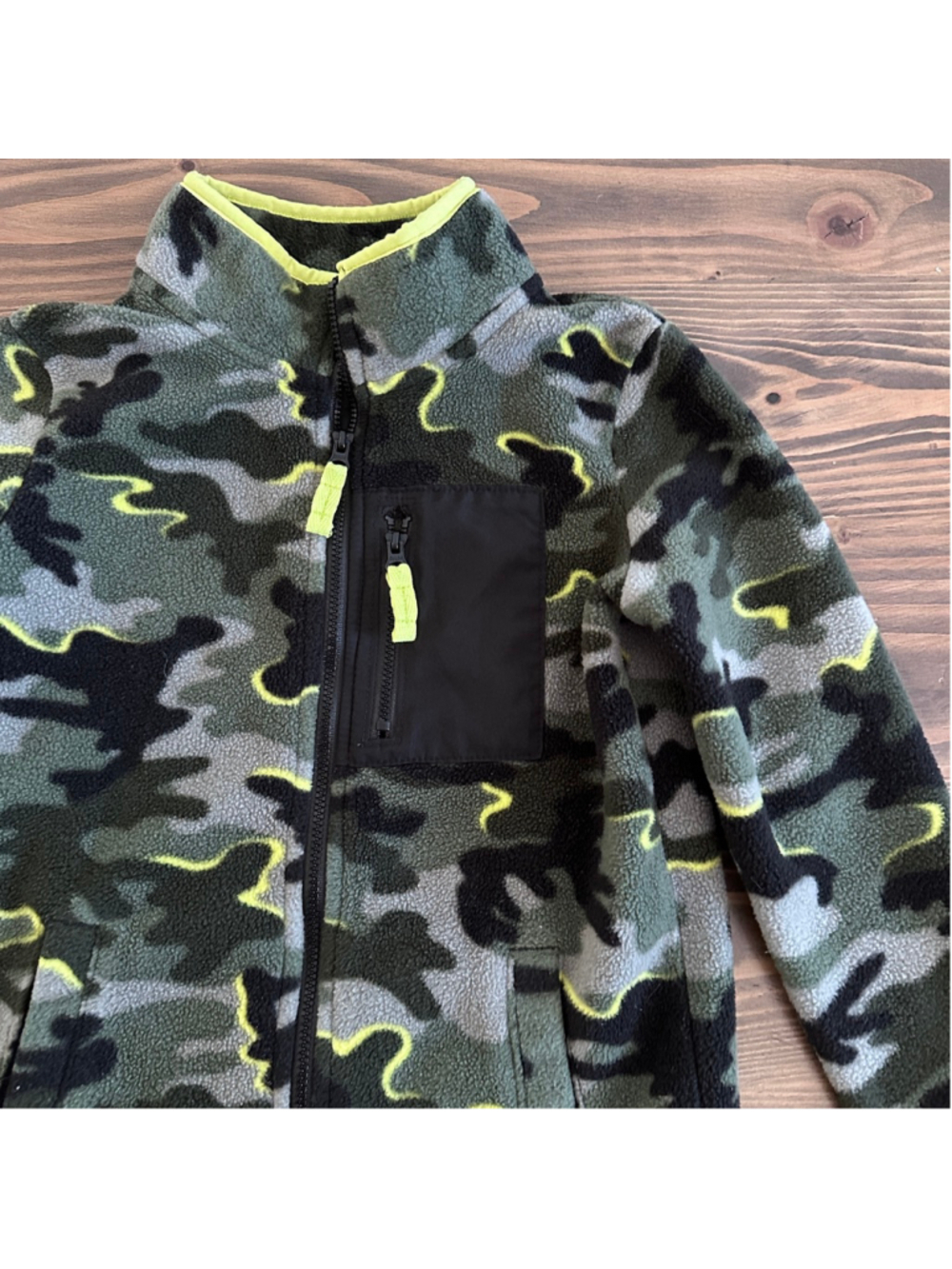 Jumping Beans Boys Micro Fleece Jacket Size 5 Green Black Camo Full Zip